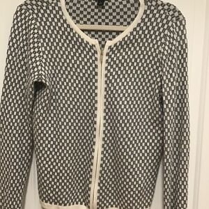Ann Taylor Gray and White Cotton Zip Up Cardigan - Size M - Excellent Condition